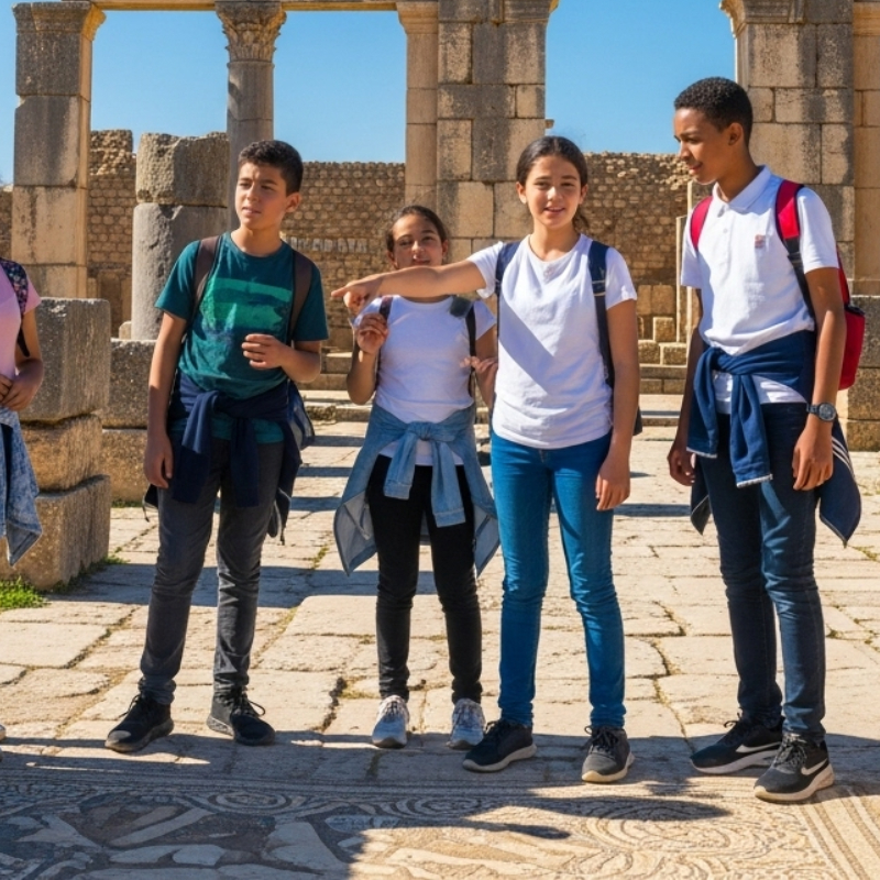 Students on a history excursion to the ruins of Volubilis